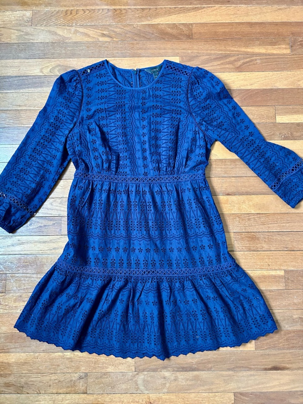 J.Crew Navy Eyelet Lace Long Sleeve Dress | Size 10 | 100% Cotton